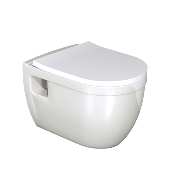 Linie Tempo hangend toilet en luxe wc-bril hoogglans wit randloos met Geberit Duofix inbouwreservoir