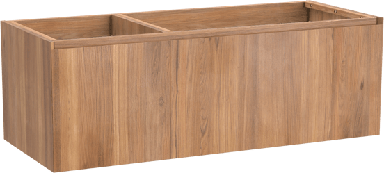 Balmani Idra hängender Waschbeckenunterschrank: 135 x 55 cm, asymmetrisch rechts, Teak, 4 Schubladen