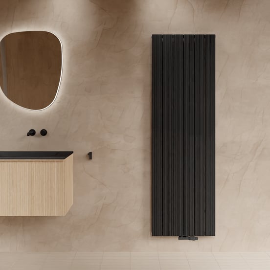 Vipera Mares dubbele handdoekradiator 56,5 x 180 cm centrale verwarming mat zwart zij- en middenaansluiting 2159W