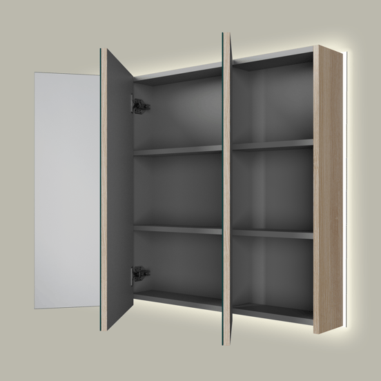 Linie Montro armoire de toilette lumineuse 100 x 75 cm chêne clair