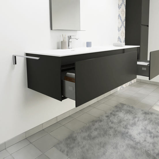 Storke Edge meuble salle de bains suspendu 150 x 52 cm noir mat avec Panton tablette simple ou double en mdf enduit de poudre noir mat