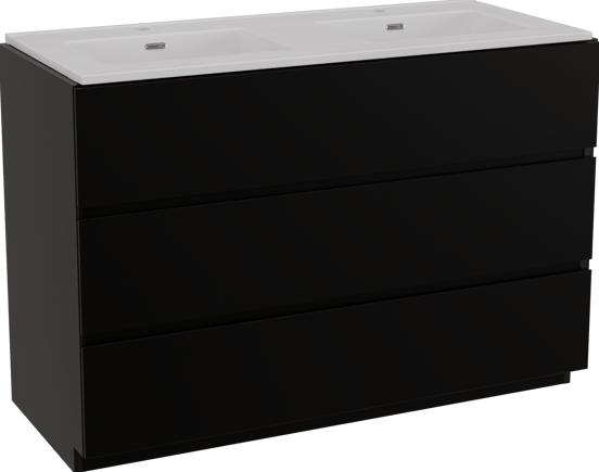 Storke Edge freistehendes Möbelstück Set: 120 x 52 cm, Schwarz matt, mit Kera Doppelwaschtisch, Keramik Weiß matt