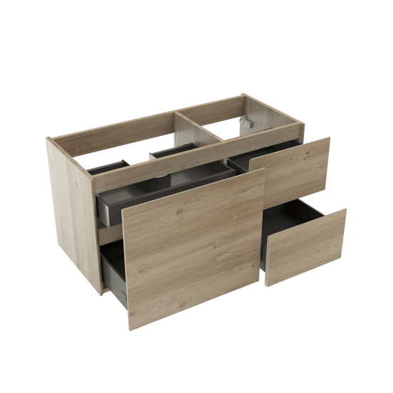 Storke Edge hängender Waschbeckenunterschrank: 100 x 46 cm, asymmetrisch links, Eiche rustikal, 3 Schubladen