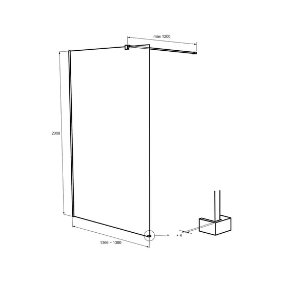 Balmani Modular inloopdouche 140 x 200 cm helder glas Brushed Rosegold profiel