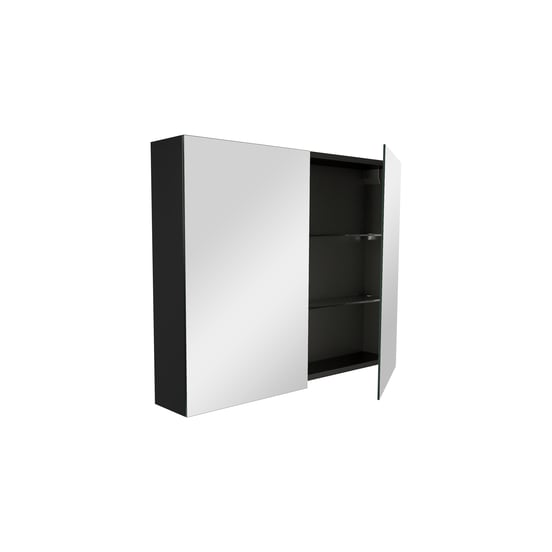 Balmani Mitra Spiegelschrank Bad: 90 x 72 cm, Schwarz Matt