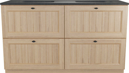 Balmani Lemon staand badmeubel 150 x 55 cm, fineer naturel eiken met Tablo Arcato dubbele wastafel in zwart graniet