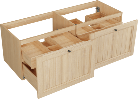 Balmani Lemon hängender Waschbeckenunterschrank: 150 x 55 cm, Naturbelassene Eiche Furnier, 4 Schubladen