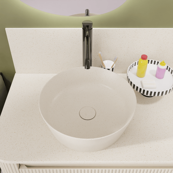 Storke Cona waskom beige granita solid surface rond Ø 36 cm