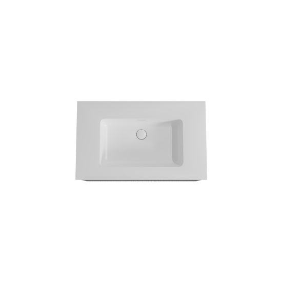 Storke Ribs meuble salle de bains suspendu 85 x 52 cm chêne noir avec Mata plan simple en solid surface blanc mat, Nervure droite asymétrique verticale