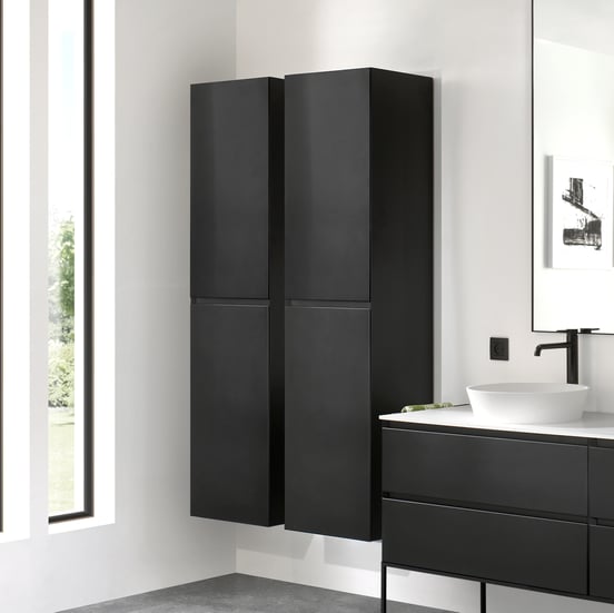 Balmani Mitra/Idra Badhochschrank: Hängend, Schwarz Matt, 45 x 35 x 169 cm