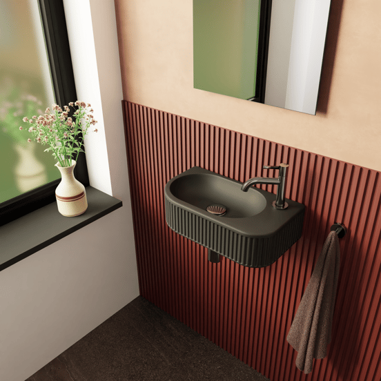 Luca Varess Rondo Ribs Handwaschbecken 41 x 22 cm Schwarz Matt keramik