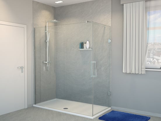 Balmani Modular douche de plain-pied avec porte 180 x 200 cm verre transparent profil chrome brillant
