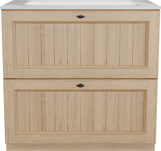 Balmani Lemon freistehendes Möbelstück Set: 90 x 55 cm, Naturbelassene Eiche Furnier, mit Tablo Strada Einzelwaschtisch, Weiß glänzend