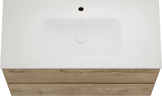 Balmani Mitra Compact hängendes Möbelstück Set: 100 x 46 cm, Eiche Rau, mit Nostra Einzelwaschtisch Keramik Weiβ glänzend