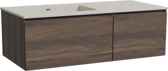 Storke Edge zwevend badmeubel 110 x 52 cm notenhout met Diva asymmetrisch linkse wastafel in top solid zijdegrijs