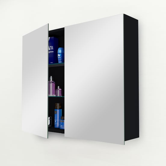 Balmani Mitra Spiegelschrank Bad: 90 x 72 cm, Schwarz Matt