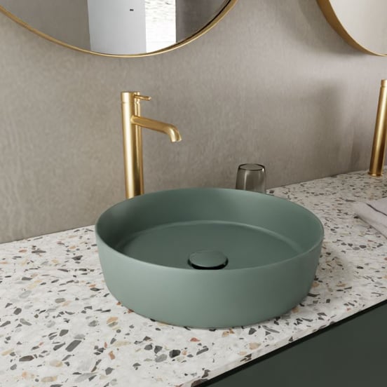 Balmani Fiyi Aufsatzwaschbecken: Matt Forest Solid Surface, rund, Ø 39 cm