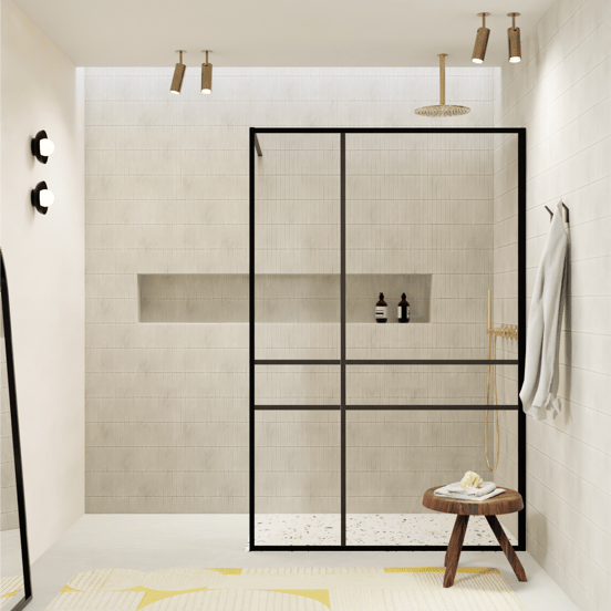 Balmani Framed Plus inloopdouche 120 x 210 cm crossed glas met coating, zwart profiel