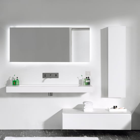 Balmani Modus enkele wastafel voor 2 kraangaten matte Solid Surface 150 x 55 cm