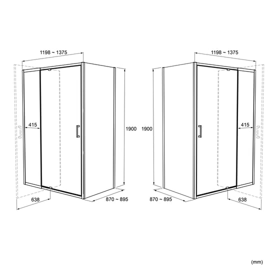 Luca Varess Vidor Telescope paroi de douche avec porte pivotante et paroi latérale fixe 140 x 90 cm verre transparent profil noir mat