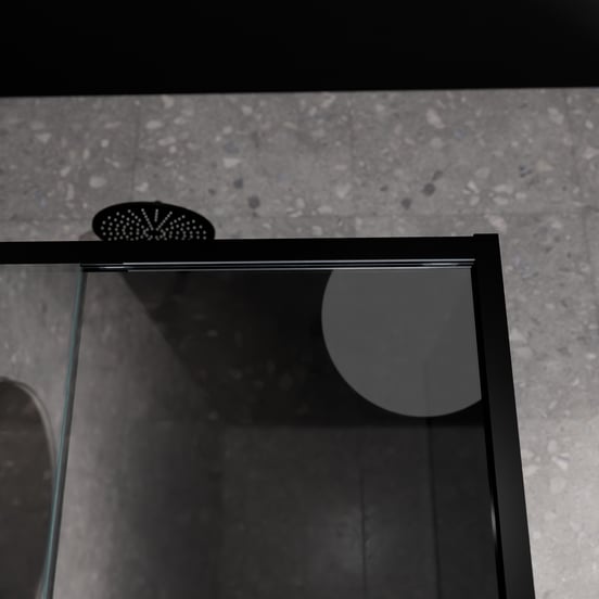 Balmani Senses Design Eckdusche: Schiebetür (Links) mit fixierte Seitenwand, 160 x 80 cm, Reflex-Spiegelglas, Profil Schwarz matt