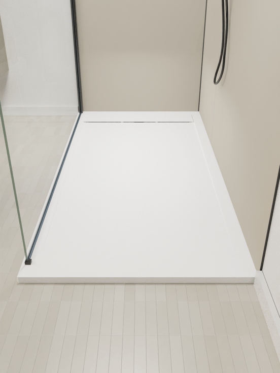 Luca Varess Dandy douchebak 180 x 90 cm composietmarmer mat wit rock structuur