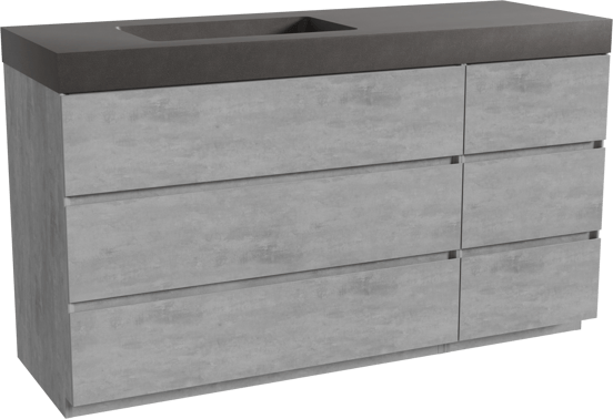 Storke Edge meuble salle de bains à poser 150 x 52 cm béton gris foncé avec Scuro High vasque asymétrique gauche en quartz noir mat