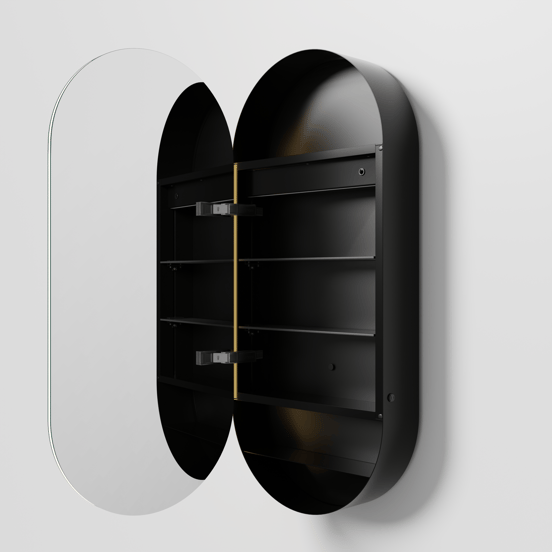 Balmani Mara Spiegelschrank 45 x 100 cm Schwarz Matt, mit Anti-Beschlag Spiegelheizung