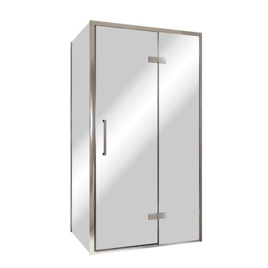 Balmani Senses Design douchecabine met rechtse draaideur en vaste zijwand, 100 x 100 cm, Reflex spiegelglas, Chroom profielen