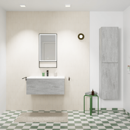 Storke Edge hängendes Möbelstück Set: 85 x 52 cm, Beton dunkelgrau, mit Mata Einzelwaschtisch, Solid Surface Weiß matt