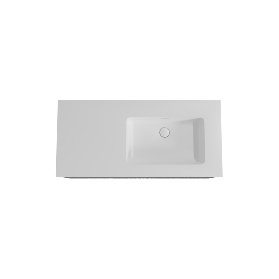 Storke Ribs hängendes Möbelstück Set: 110 x 52 cm, Schwarze Eiche, mit Mata Waschtisch rechts, Solid Surface, Weiß matt, Vertikale asymmetrische gerade Rippe