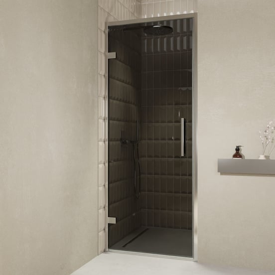 Balmani Senses Design Dusche Drehtür, Links, 90 cm x 210 cm, Rauchglas, Profil Chrom