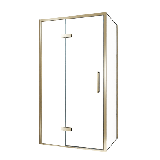 Balmani Senses Design douchecabine met linkse draaideur en vaste zijwand, 100 x 70 cm, Helder glas, Brushed Champagne Gold profielen, met coating