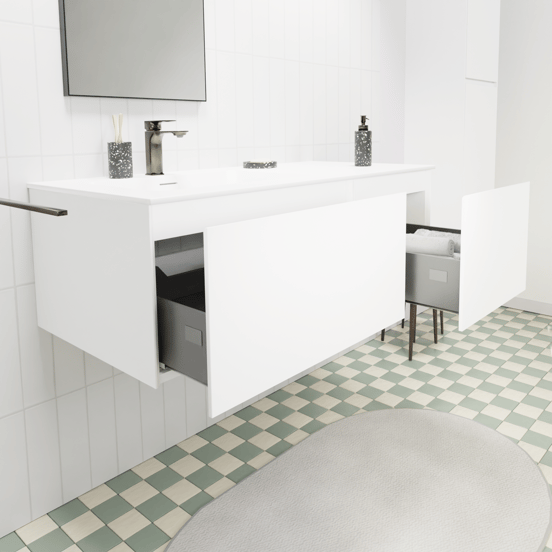 Storke Edge zwevend badmeubel 110 x 52 cm mat wit met Mata asymmetrisch linkse wastafel in solid surface mat wit