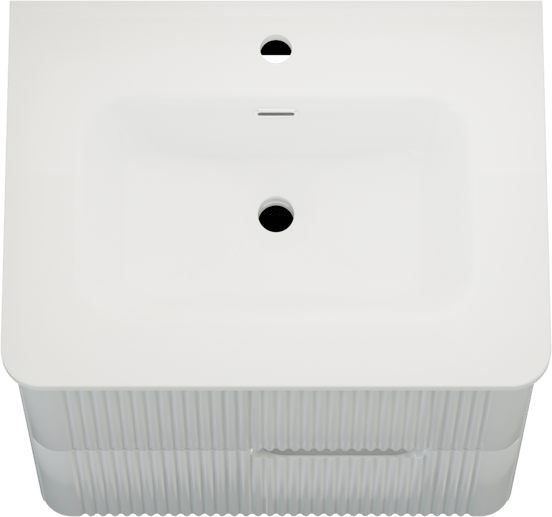 Linie Curvo zwevend badkamermeubel 60 x 46 cm glanzend wit met Baro Curvo enkele wastafel in porcelein glanzend wit, Verticale symmetrische ronde ribbel