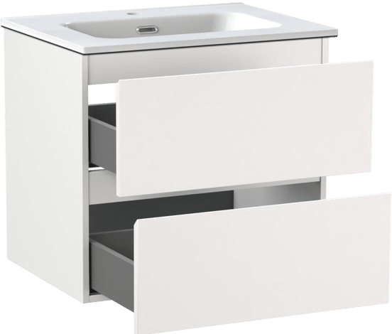 Linie Lado meuble salle de bains suspendu 60 x 46 cm blanc mat avec Baro plan simple en porcelaine blanc brillant