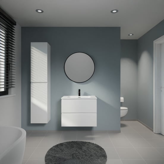 Linie Lado zwevend badmeubel 70 x 46 cm hoogglans wit met Baro enkele wastafel in porselein mat wit