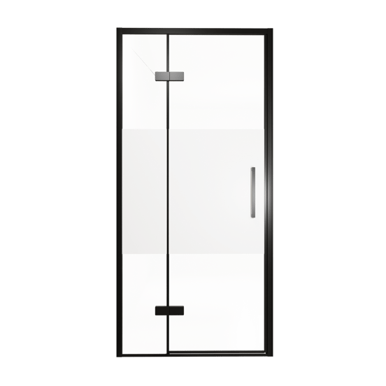 Balmani Senses Design porte pivotante à gauche 100 cm x 210 cm verre transparent avec bande matte, Profil noir