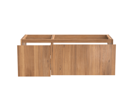 Balmani Idra hängender Waschbeckenunterschrank: 135 x 55 cm, asymmetrisch rechts, Teak, 4 Schubladen