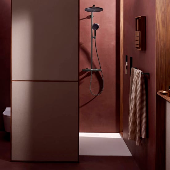 Hansgrohe Raindance Alive S Puro Showerpipe regendoucheset 300 1jet, Ecosmart met Ecostat element thermostaat Brushed Black Chrome