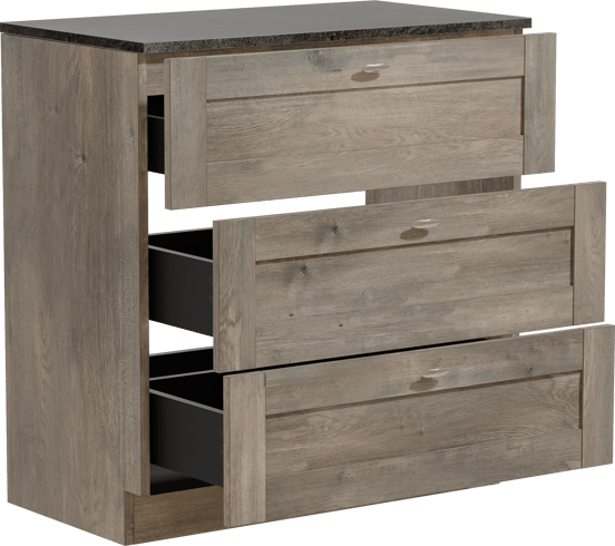 Linie Classo freistehendes Möbelstück Set: 80 x 46 cm, Graue Eiche, mit Lado Einzel Waschtischplatte, Melamin Schiefergrau