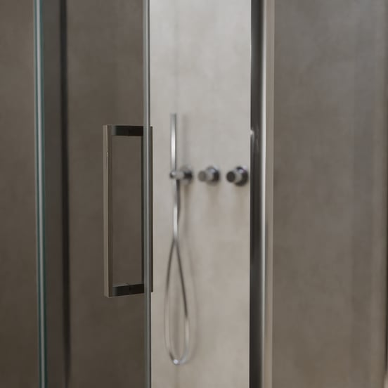 Balmani Senses Design douchecabine met linkse draaideur en vaste zijwand, 100 x 100 cm, Reflex spiegelglas, Chroom profielen