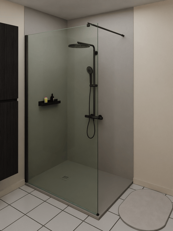 Luca Varess Zelda Duschrückwand 90 x 240 cm Komposit seidengraue matt rockstruktur