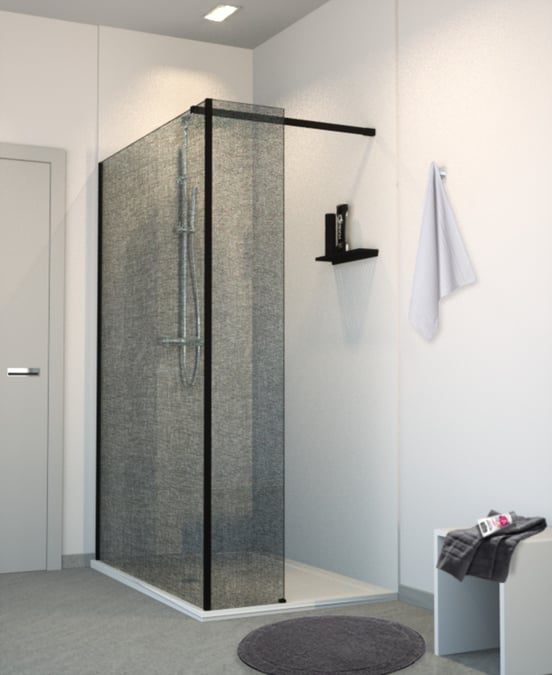 Balmani BMSS Walk-In-Dusche mit fester Seitenwand 140 x 200 cm, Leinen schwarz Glas , Profil schwarz matt