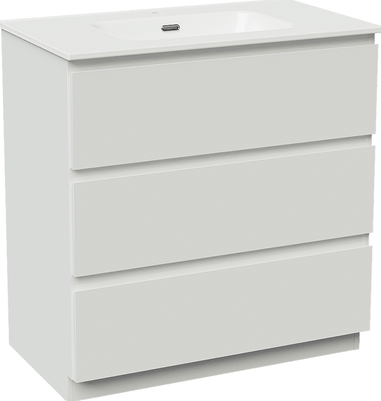 Linie Lado freistehendes Möbelstück Set: 80 x 46 cm, Weiß glänzend, mit Baro Einzelwaschtisch, Porzellan Weiß glänzend