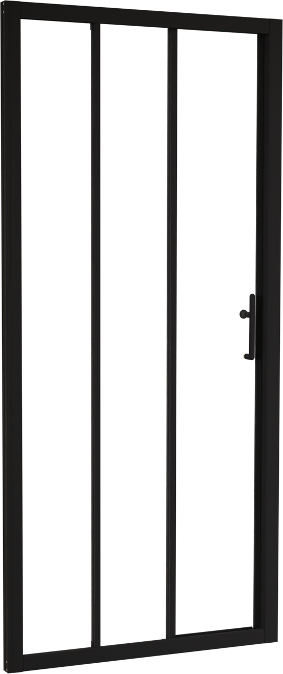 Linie Cadiz driedelige douche schuifdeur 90 cm x 190 cm Helder glas mat zwart profiel