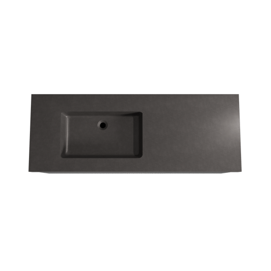 Storke Ribs zwevend badmeubel 140 x 52 cm zwart eiken met Scuro High asymmetrisch linkse wastafel in kwarts mat zwart, Verticale asymmetrische rechte ribbel