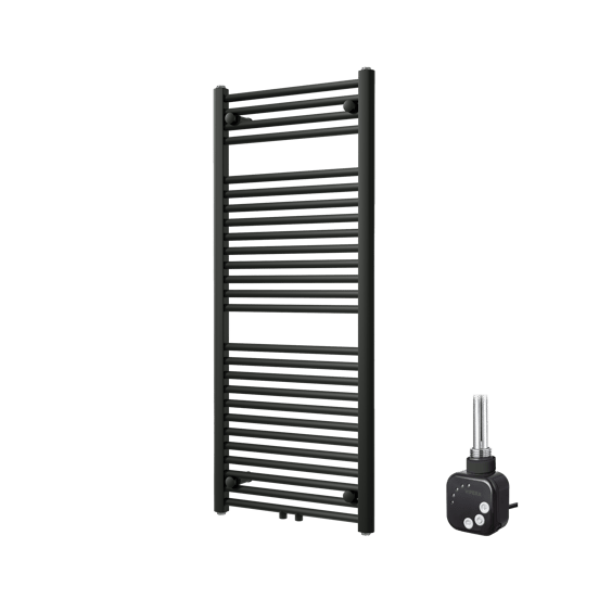 Vipera Kanza enkele handdoekradiator 50 x 120 cm elektrische verwarming mat zwart zij- en middenaansluiting 500W, weerstand inbegrepen
