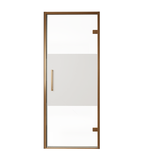 Balmani Senses Design Dusche Drehtür, Rechts, 90 cm x 210 cm, Klarglas mit mattiertem Streifen, Profil Brushed Rosegold