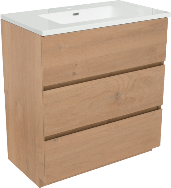 Storke Edge staand badmeubel 80 x 46 cm ruw eiken met Diva enkele wastafel in composietmarmer hoogglans wit